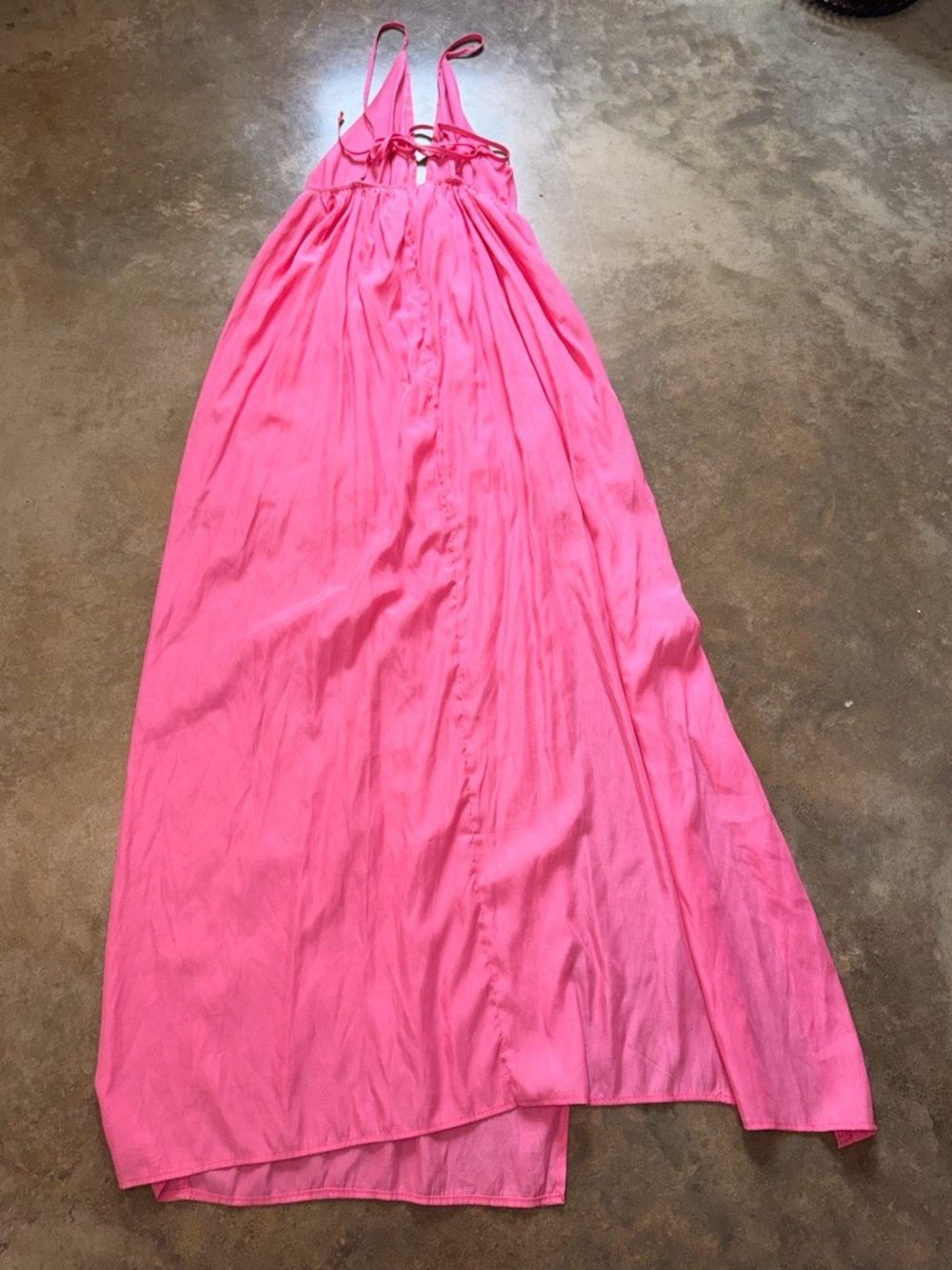 Lioness Hot Pink Maxi Dress Size 10 Plunge Neck Slit Vacation Dress - Picture 2 of 12